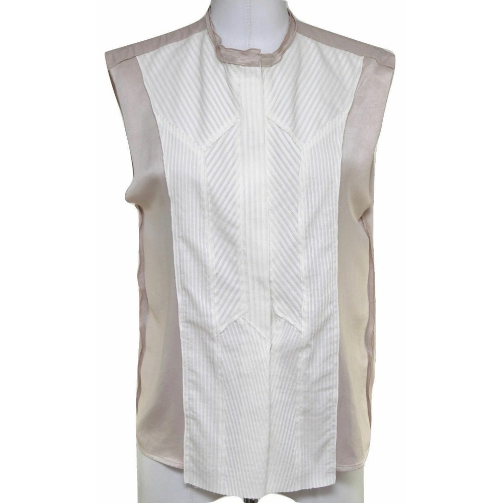 BOTTEGA VENETA Blouse Shirt Top Sleeveless White Blush Snap Front Sz 38 BNWT